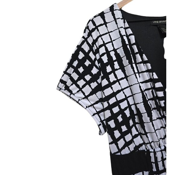 Lane Bryant Black & White Geometric Wrap Top Tie Waist Midi Dress Sz 26/28 - Picture 4 of 9